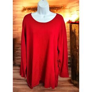 T Tahari Red Sweater Woman Sz 2X Pull-Over Scoop Side Slits Versatile Holiday